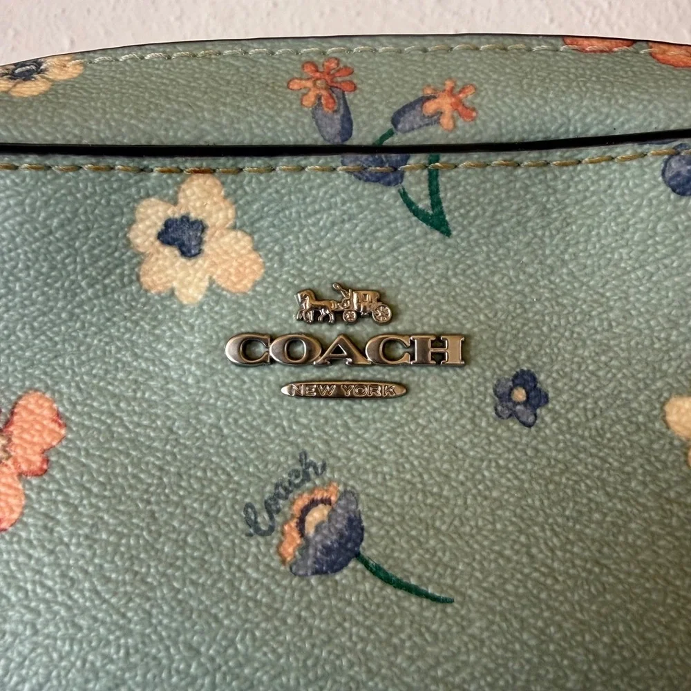 Coach C8699 Mystical Floral Print Mini Camera Crossbody Bag Light‎ Teal